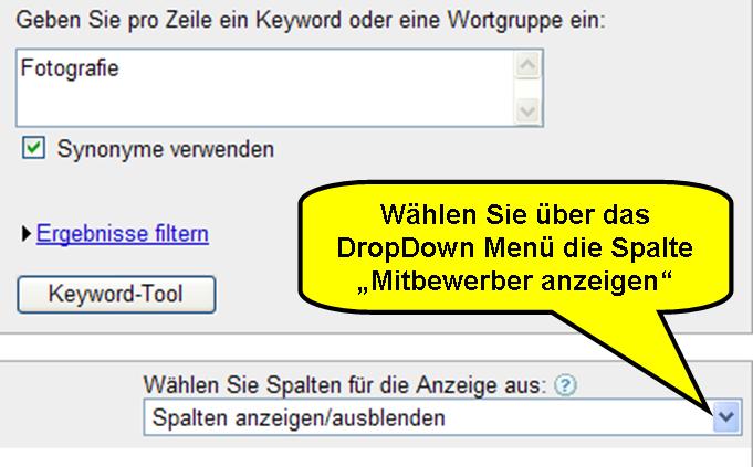Google Keyword-Tool - Mitbewerber anzeigen
